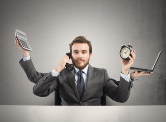 Businessman multitasking