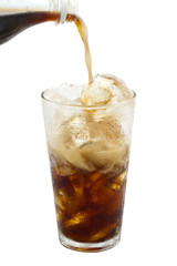 Cola glass with ice isolated on white background