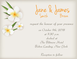 Wedding invitation with plumeria flowers