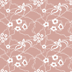 Lace seamless pattern with flowers on beige background