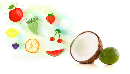 Colorful fruits with hand drawn illustrated fruits