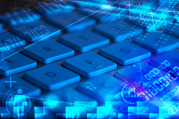 Keyboard with glowing programming codes