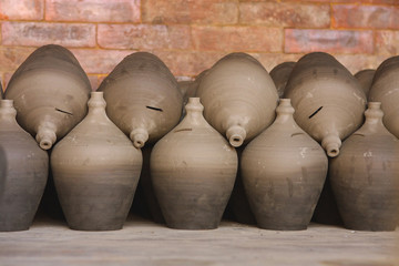 Pottery pots are dried in Nepal