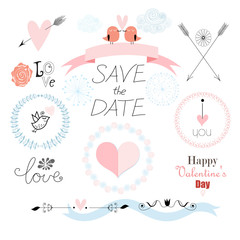 romantic set with different elements for the holiday of love