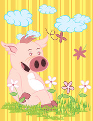 Obraz na płótnie Canvas Illustration vector of cute pig with flowers