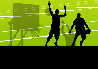 Basketball players active sport silhouettes vector background