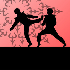 Active tae kwon do martial arts fighters combat fighting and kic
