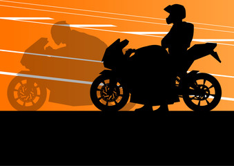 Fototapeta premium Sport motorbike riders and motorcycles silhouettes illustration