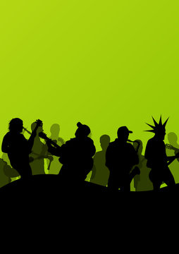 Rock concert various musicians abstract landscape background ill