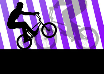 Extreme cyclist active sport silhouettes vector background