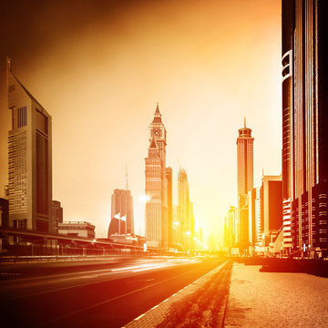 Dubai city in sunset