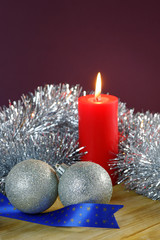 Christmas Baubles and Candle with Tinsel