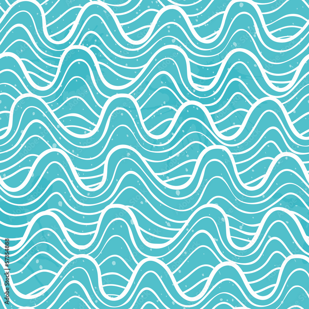 Poster seamless pattern with ocean waves in a decorative style