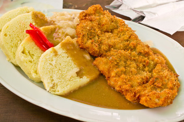Czech breaded pork chop with dumpling
