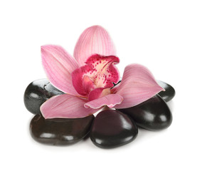Fototapeta premium Massage stones and orchid
