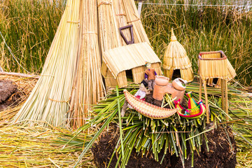 Souvenir from reed on Floating islands Titicaca lake, Peru