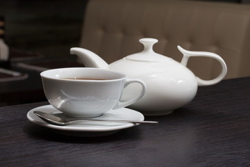 White crockery for tea in restaurant