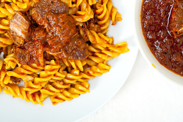 fusilli pasta with neapolitan style ragu meat sauce