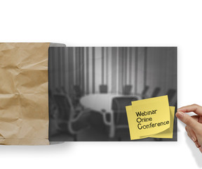 Webinar with crumpled paper background as concept