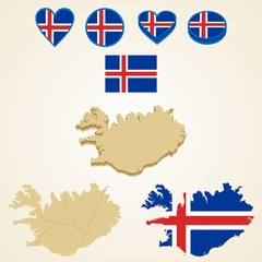 Iceland Map, Vector 3D pack of Iceland and flag