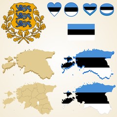 Estonia Map, Vector 3D pack of Estonia and flag
