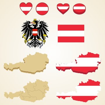 Austria Map, Vector 3D pack of Austria and flag