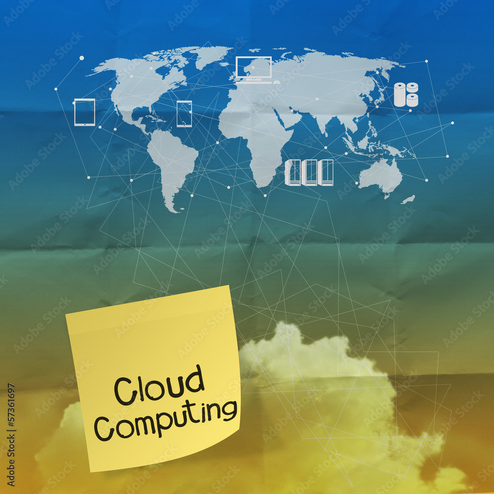 Poster cloud computing on sticky note with crumpled paper