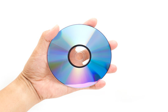 Hand with dvd isolated on white background