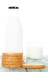 Bottle of fresh milk with toast