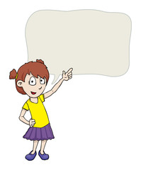 Cute girl pointing, with speech bubble