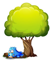 A blue monster writing a letter under the tree