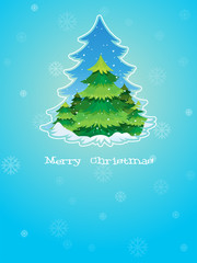 A blue christmas card template with a pine tree in the middle