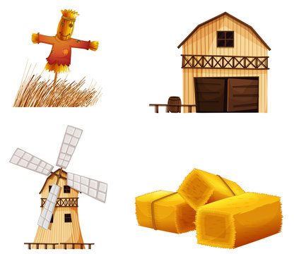 Barn houses, hays and a scarecrow