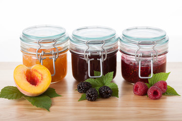 Fruity jams in jars