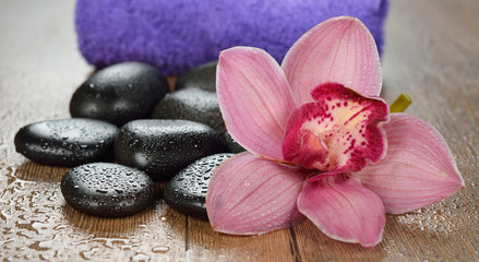 Naklejka na ściany i meble Massage stones and orchid