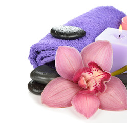 Fototapeta na wymiar Massage stones and orchid