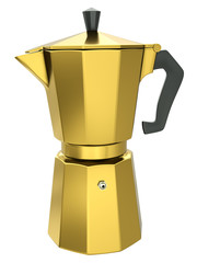 Gold italian coffee maker, 3D render.