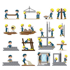 Very Detailed Drawn Builder Workers Set - Vector Illustration