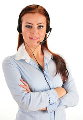 Call center operator isolated on white. Customer support