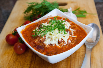 Hot and spicy fresh made Mexican chili soup - 57369615