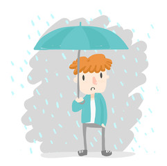 orange hair boy in rain