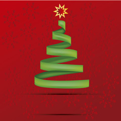 a green tree with a yellow star in a red background