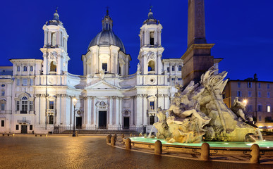 P. Navona, S. Agnese e la Fontana dei Fiumi, Roma - obrazy, fototapety, plakaty