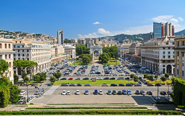 Genova - Piazza della Vittoria overview - obrazy, fototapety, plakaty
