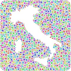 Decorative map of Italy into a colored square sign