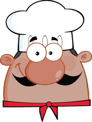 Cute African American Chef Head Cartoon Character