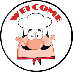 Chef Man Face Cartoon Circle Label