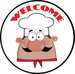 African American Chef Man Face Cartoon Circle Label
