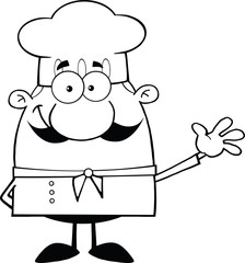 Black and White Cute Little Chef Character Waving For Greeting