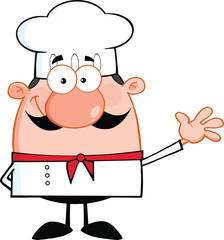 Cute Little Chef Cartoon Character Waving For Greeting